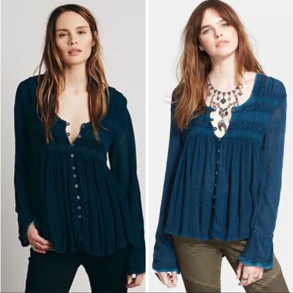 Free People Tops - Free People Teal Blue Bird high-low Tunic Medium